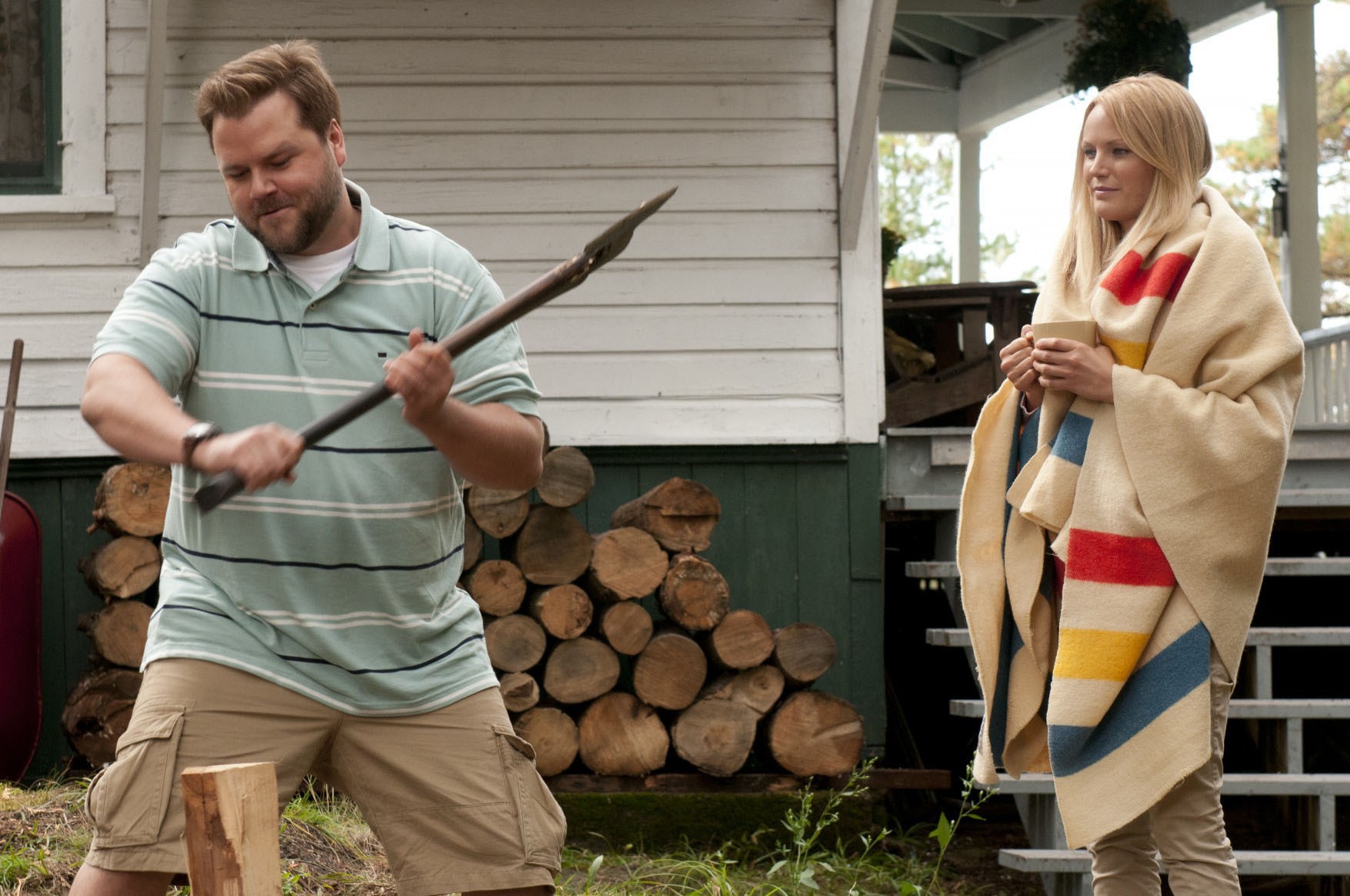 Tyler Labine stars as Todd Chipowski and Malin Akerman stars as Cammie Ryan in Phase 4 Films' Cottage Country (2014)