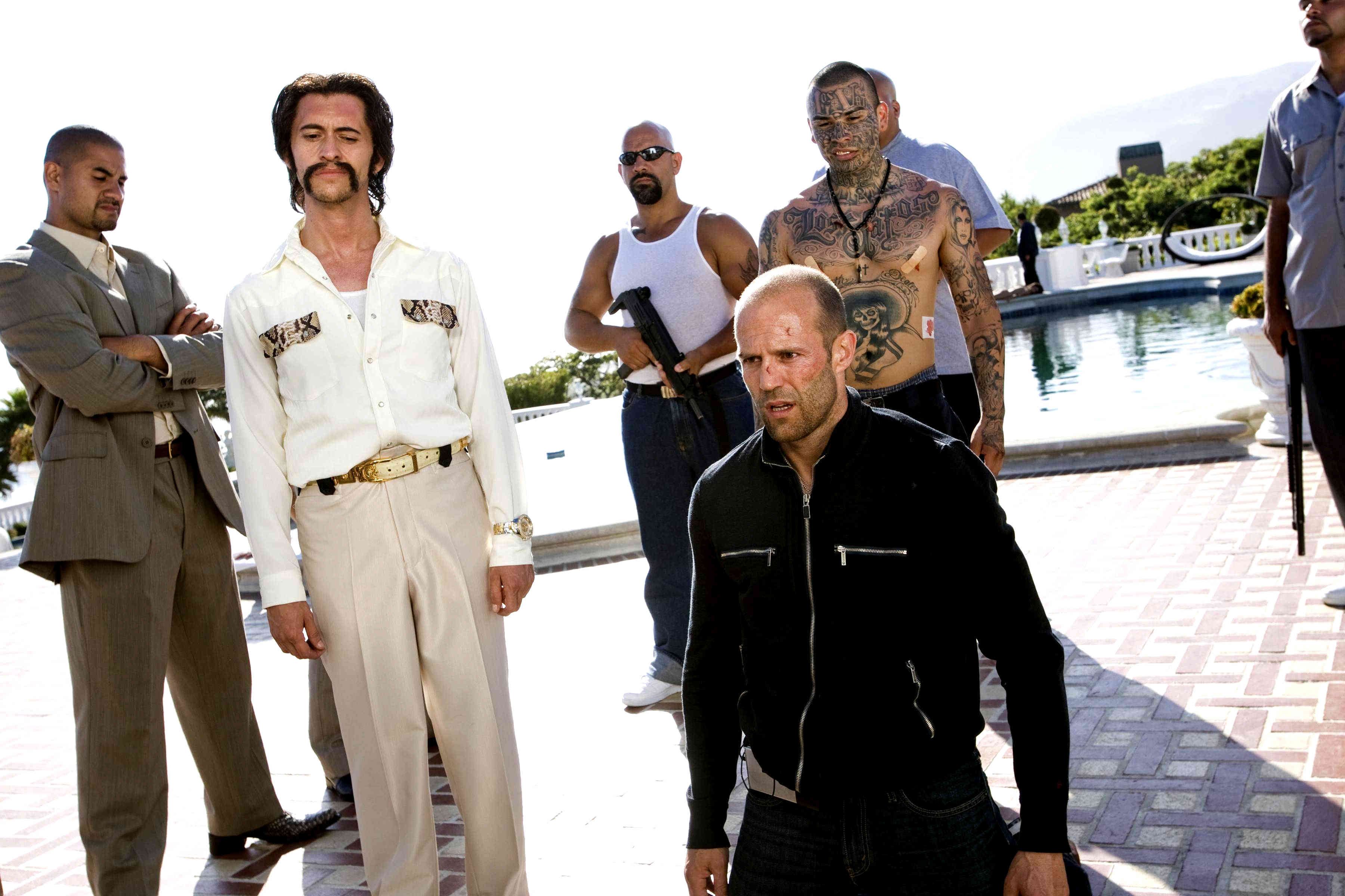 Clifton Collins Jr. stars as El Huron and Jason Statham stars as Chev Chelios in Lionsgate Films' Crank: High Voltage (2009)