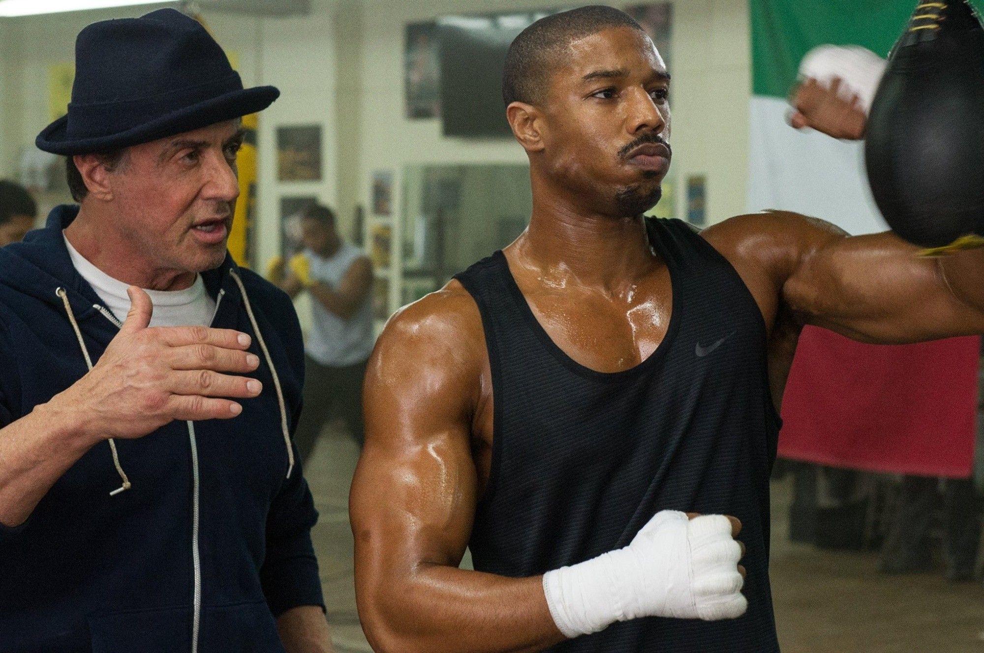 Sylvester Stallone stars as Rocky Balboa and Michael B. Jordan stars as Adonis Creed in Warner Bros. Pictures' Creed (2015)