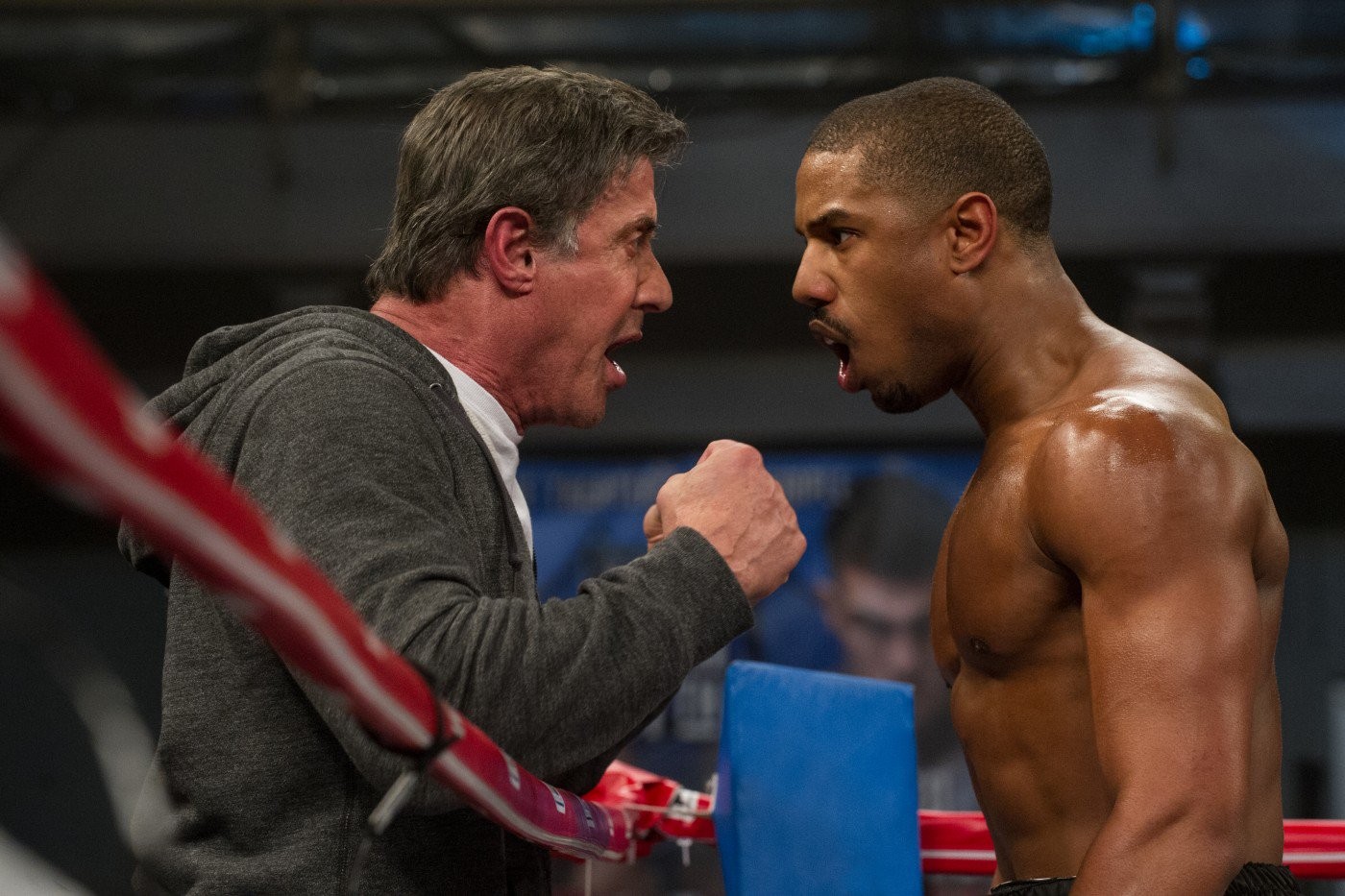 Sylvester Stallone stars as Rocky Balboa and Michael B. Jordan stars as Adonis Creed in Warner Bros. Pictures' Creed (2015)