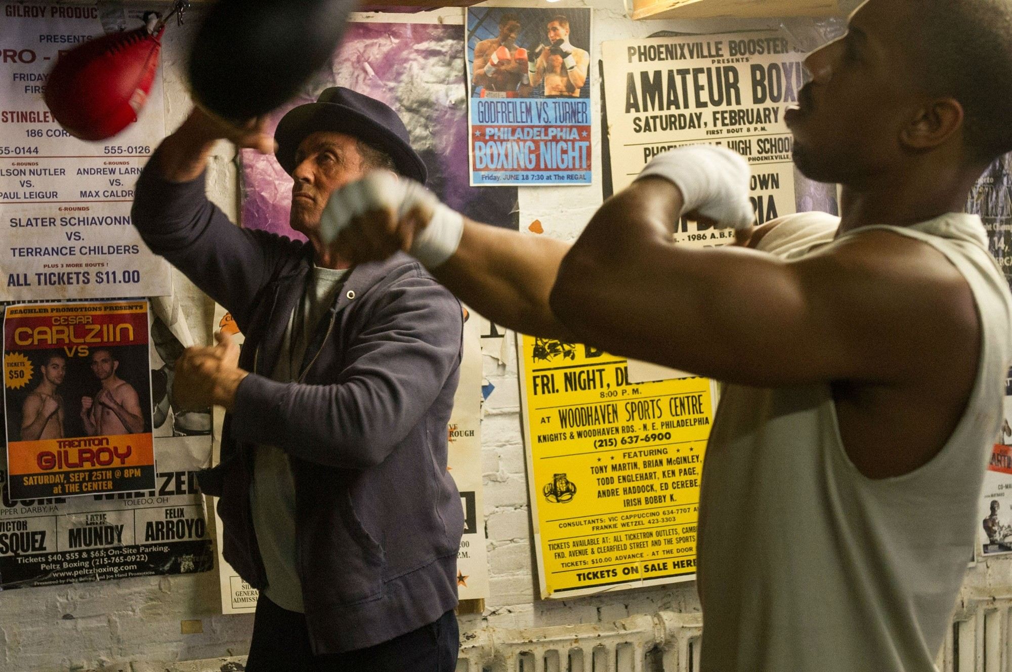 Sylvester Stallone stars as Rocky Balboa and Michael B. Jordan stars as Adonis Creed in Warner Bros. Pictures' Creed (2015)