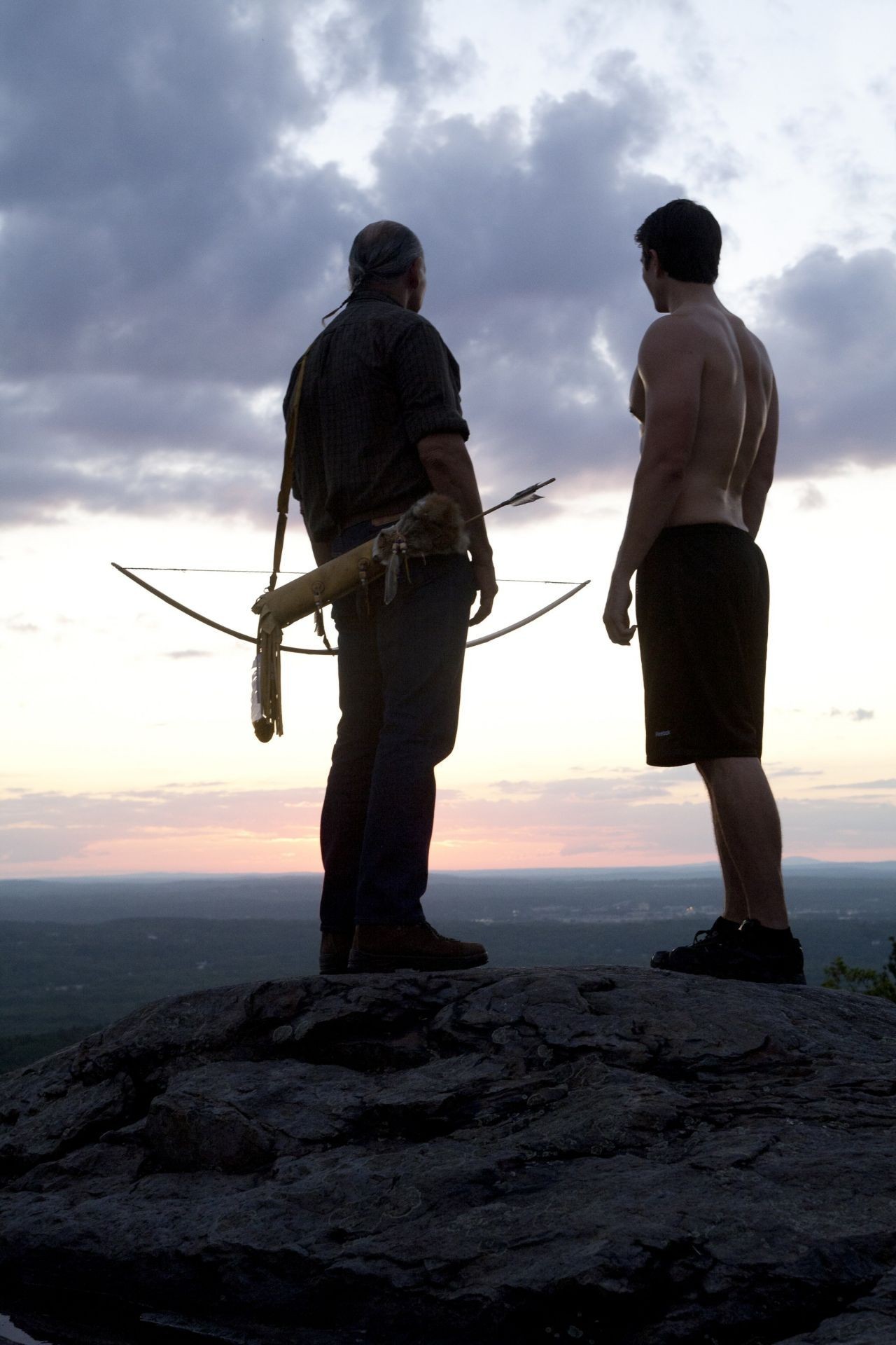 Gil Birmingham stars as Ben Logan and Brandon Routh stars as Joe Logan in Freestyle Releasing's Crooked Arrows (2012). Photo credit by Kent Eanes.