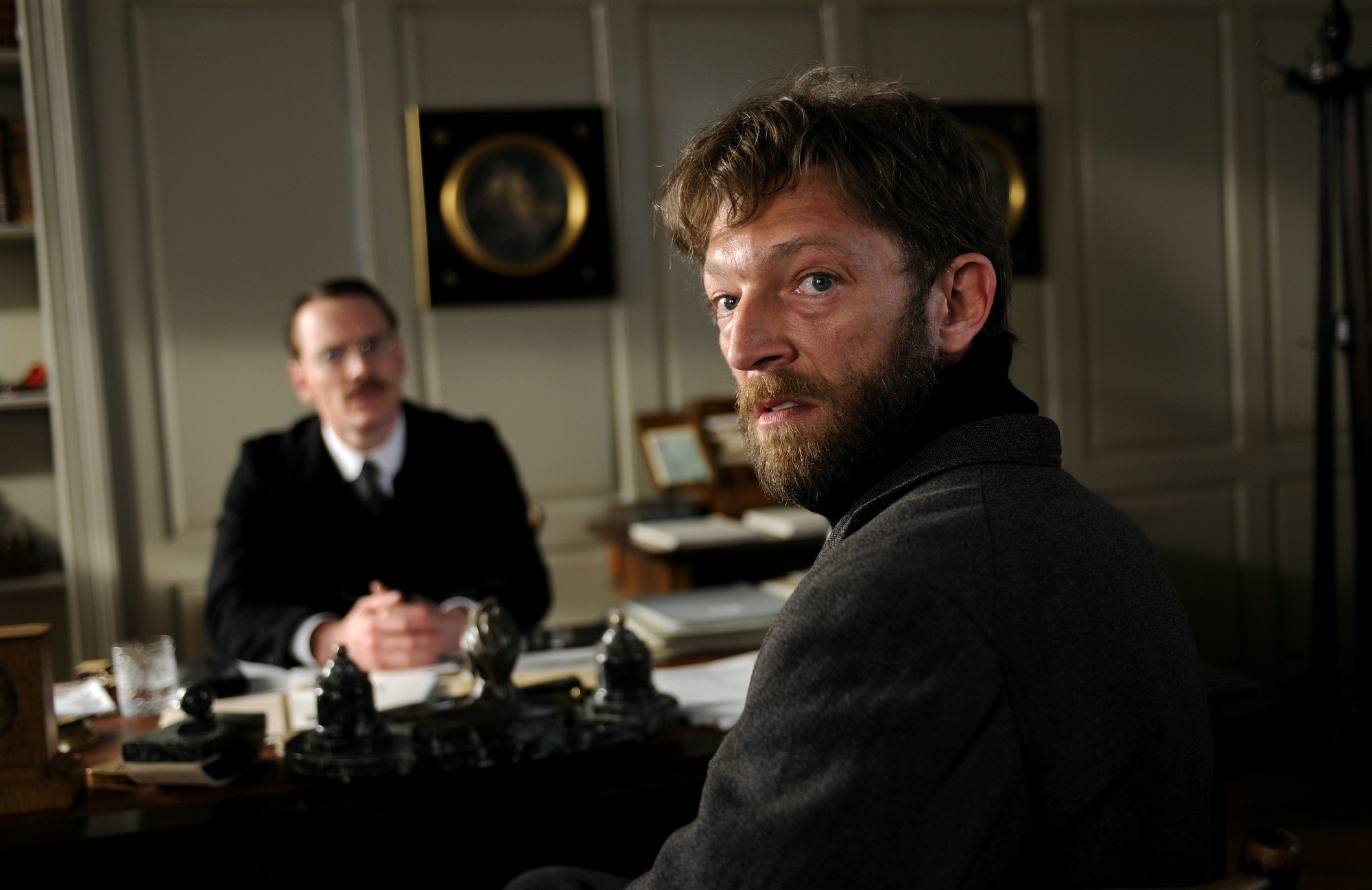 Michael Fassbender stars as Carl Jung and Vincent Cassel stars as Otto Gross in Sony Pictures Classics' A Dangerous Method (2011)