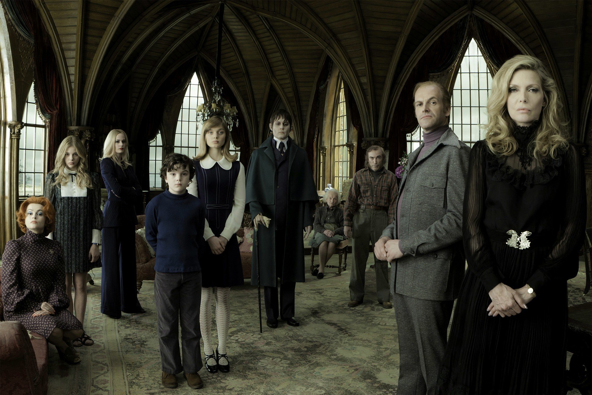 Helena Bonham Carter, Chloe Moretz, Johnny Depp, Jackie Earle Haley, Jonny Lee Miller and Michelle Pfeiffer in Warner Bros. Pictures' Dark Shadows (2012)