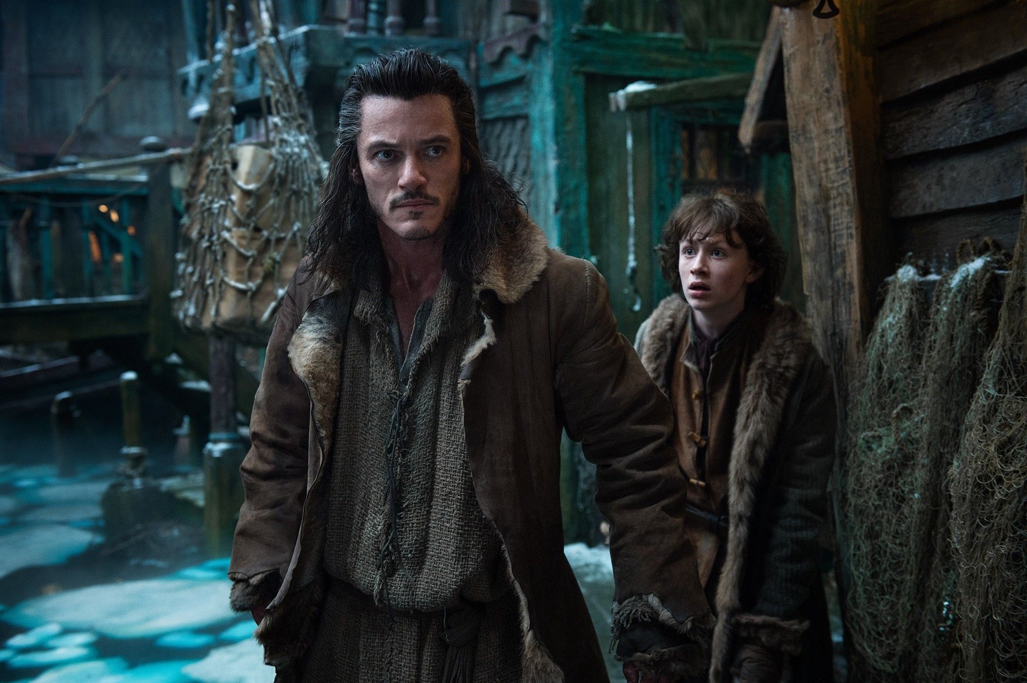 Luke Evans stars as Bard the Bowman and John Bell stars as Bain in Warner Bros. Pictures' The Hobbit: The Desolation of Smaug (2013)