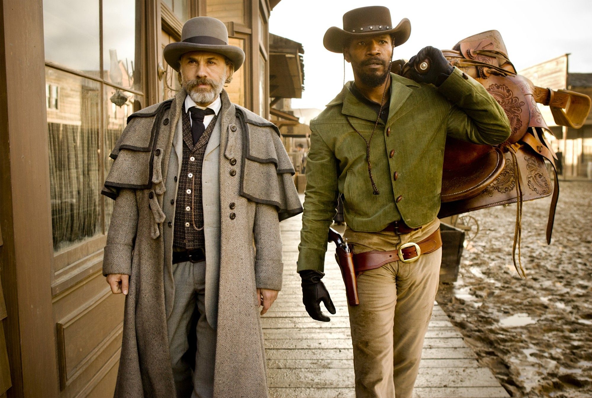 Christoph Waltz stars as Dr. King Schultz and Jamie Foxx stars as Django in The Weinstein Company's Django Unchained (2012). Photo credit by Andrew Cooper.