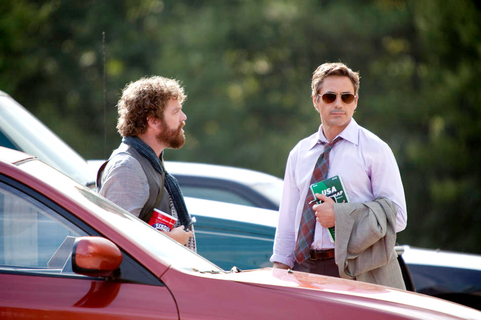 Zach Galifianakis stars as Ethan Tremblay and Robert Downey Jr. stars as Peter Highman in Warner Bros. Pictures' Due Date (2010)