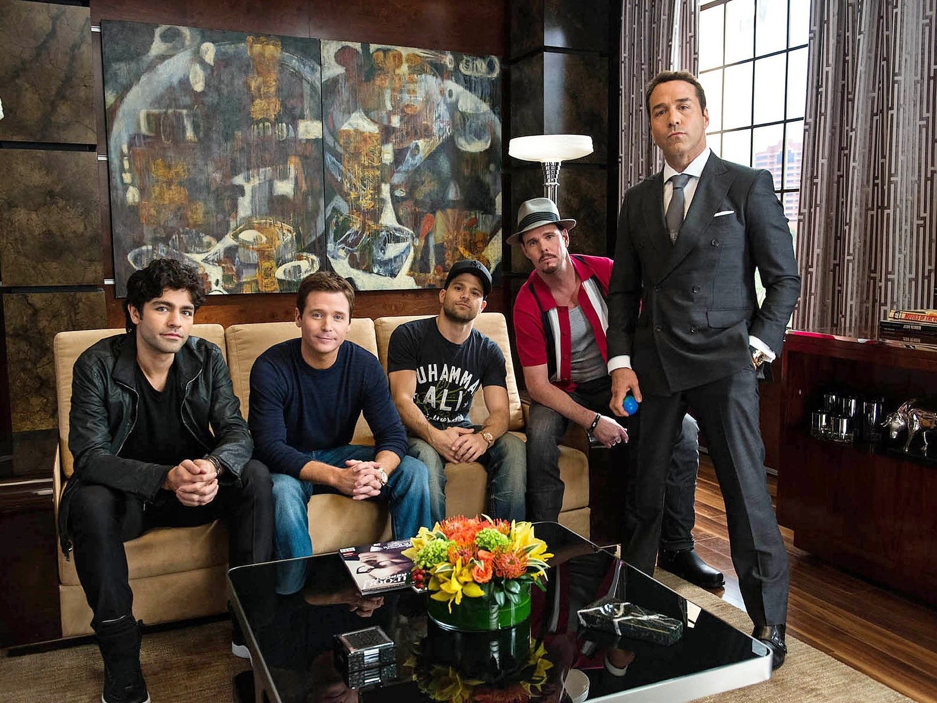 Jerry Ferrara, Kevin Connolly, Jeremy Piven, Adrian Grenier and Kevin Dillon in Warner Bros. Pictures' Entourage (2015). Photo credit by Claudette Barius.