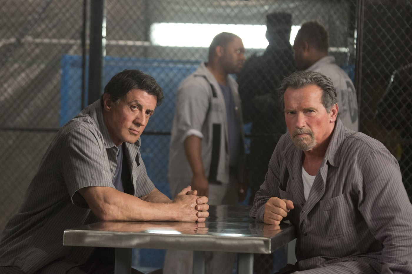 Sylvester Stallone stars as Ray Breslin and Arnold Schwarzenegger stars as Emil Rottmayer in Summit Entertainment's Escape Plan (2013)