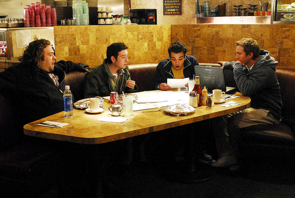Dan Fogler, Chris Marquette, Jay Baruchel and Sam Huntington in MGM's Fanboys (2009). Photo credit by John Estes.
