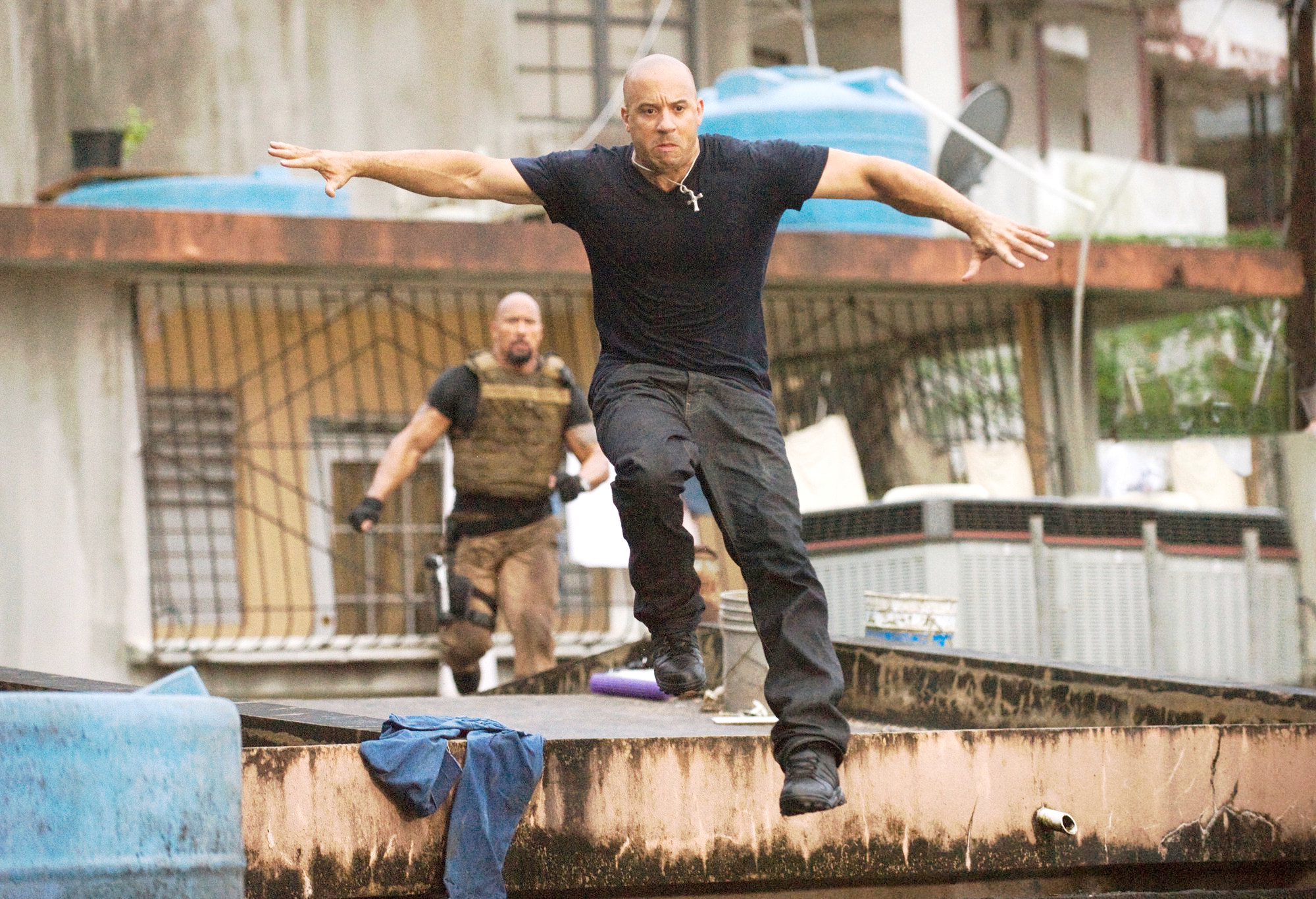 Vin Diesel stars as Dominic Toretto and The Rock stars as Hobbs in Universal Pictures' Fast Five (2011)