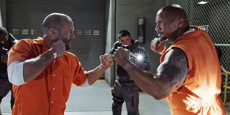 Jason Statham stars as Deckard Shaw and The Rock stars as Hobbs in Universal Pictures' The Fate of the Furious (2017)
