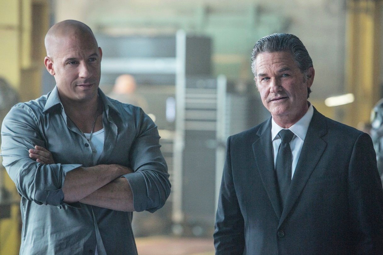 Vin Diesel stars as Dominic Toretto and Kurt Russell stars as Petty in Universal Pictures' Furious 7 (2015). Photo credit by Scott Garfield.