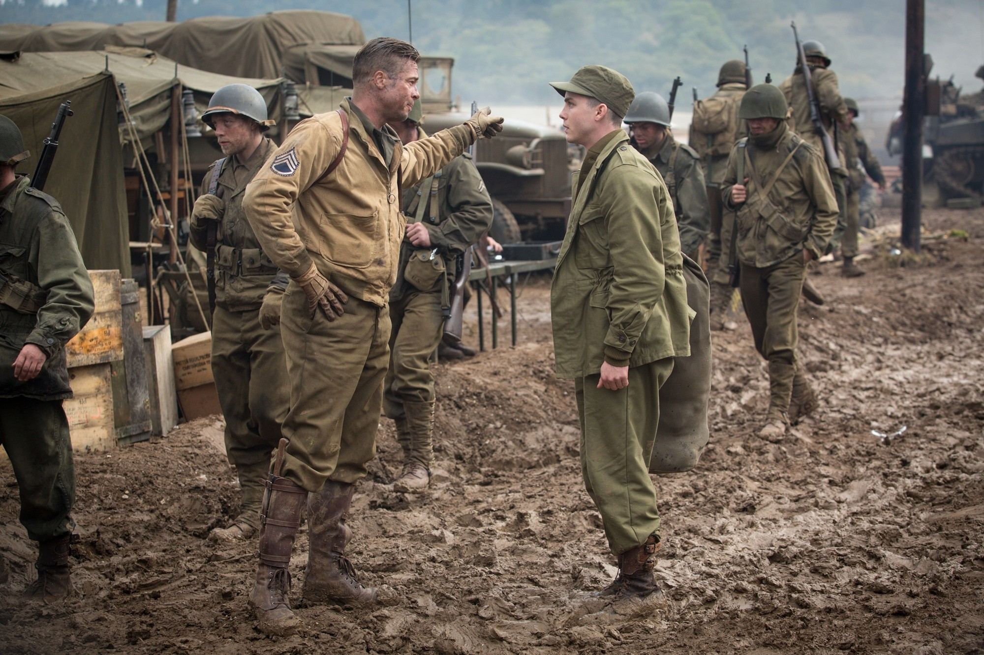 Brad Pitt stars as Wardaddy and Logan Lerman stars as Norman Ellison in Columbia Pictures' Fury (2014)