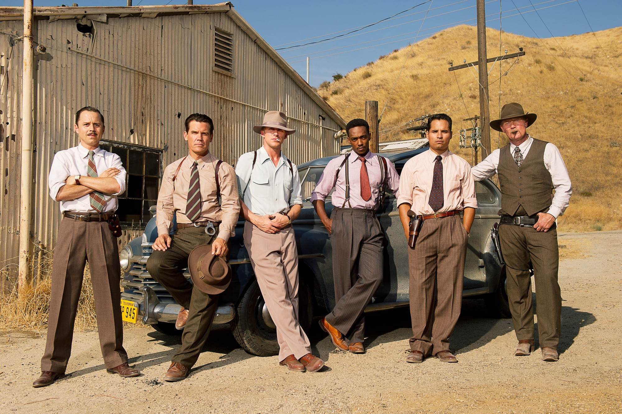 Giovanni Ribisi, Josh Brolin, Ryan Gosling, Anthony Mackie, Michael Pena and Robert Patrick in Warner Bros. Pictures' Gangster Squad (2013)