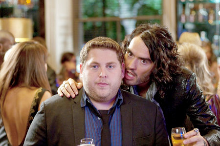 Jonah Hill stars as Aaron Greenberg and Russell Brand stars as Aldous Snow in Universal Pictures' Get Him to the Greek (2010)