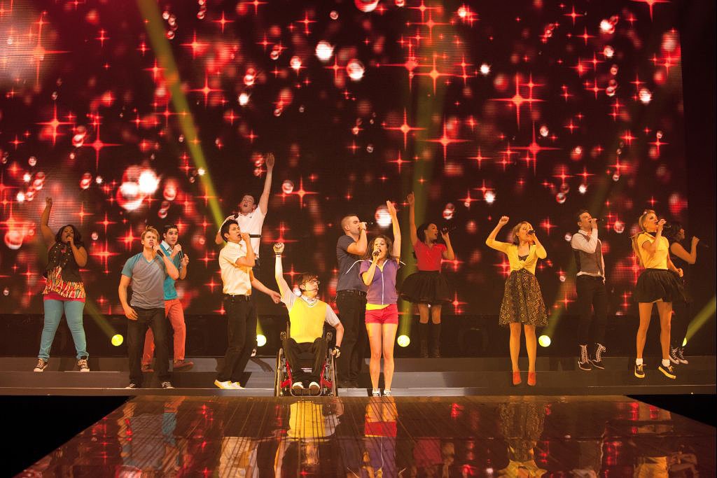 Chord Overstreet, Harry Shum Jr., Chris Colfer, Lea Michele, Dianna Agron and Heather Morris in The 20th Century Fox' Glee: The 3D Concert Movie (2011)