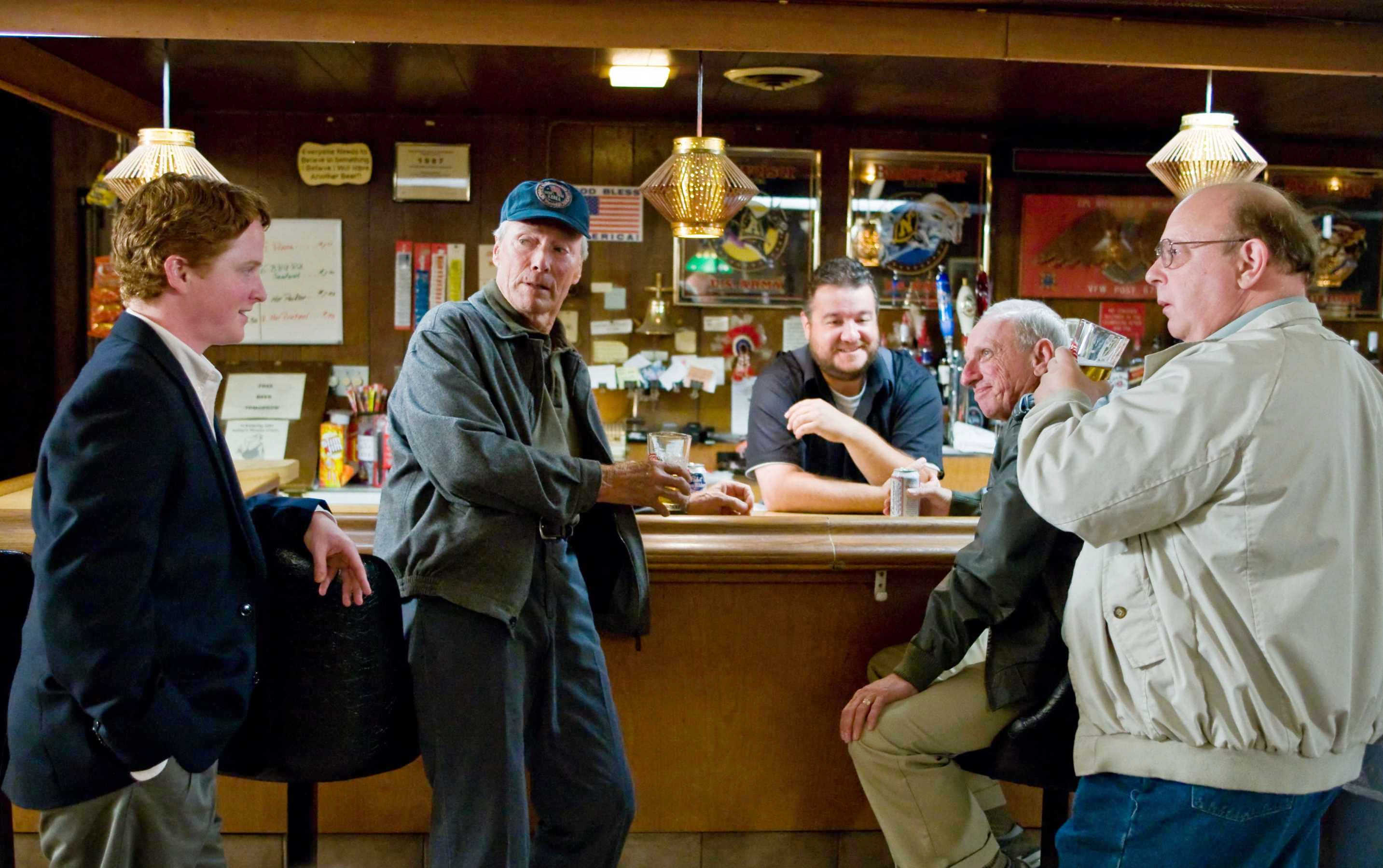 Christopher Carley, Clint Eastwood, Greg Trzaskoma and Davis Gloff in Warner Bros. Pictures' Gran Torino (2008). Photo credit by Anthony Michael Rivetti.