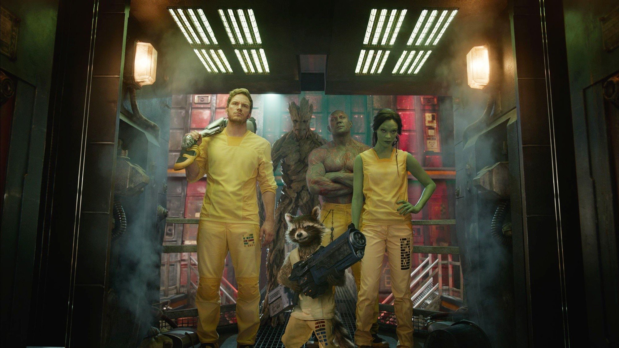 Chris Pratt, Dave Bautista and Zoe Saldana in Marvel Studios' Guardians of the Galaxy (2014)