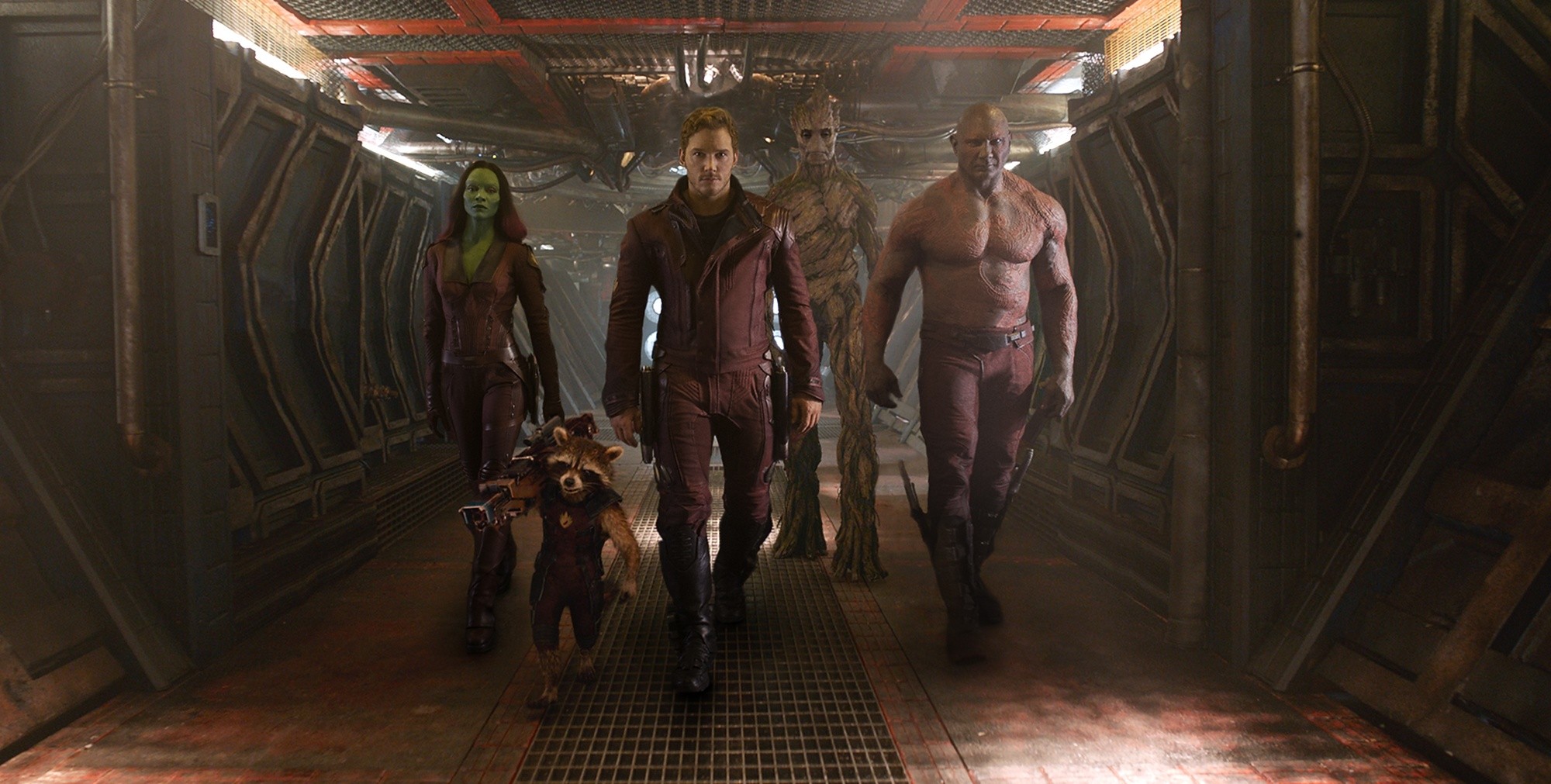 Zoe Saldana, Chris Pratt and Dave Bautista in Marvel Studios' Guardians of the Galaxy (2014)