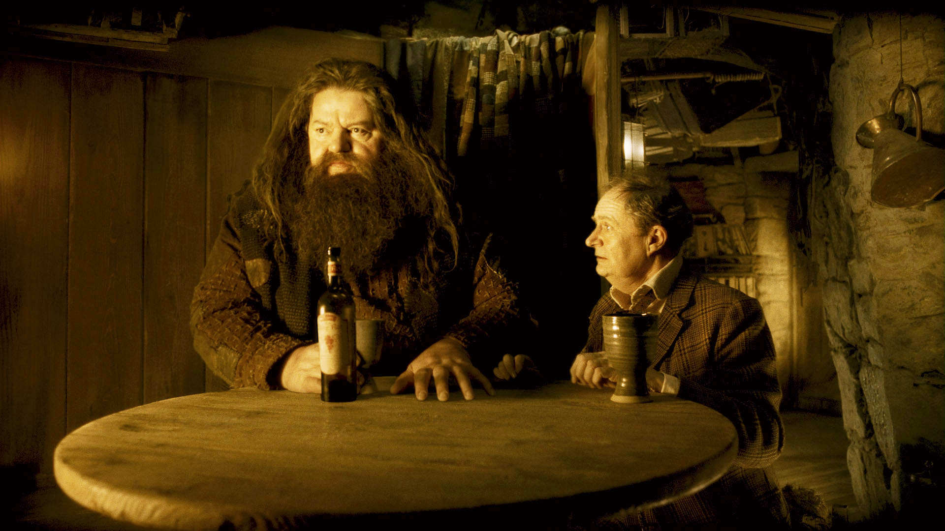 Robbie Coltrane stars as Rubeus Hagrid and Jim Broadbent stars as Horace Slughorn in Warner Bros Pictures' Harry Potter and the Half-Blood Prince (2009)