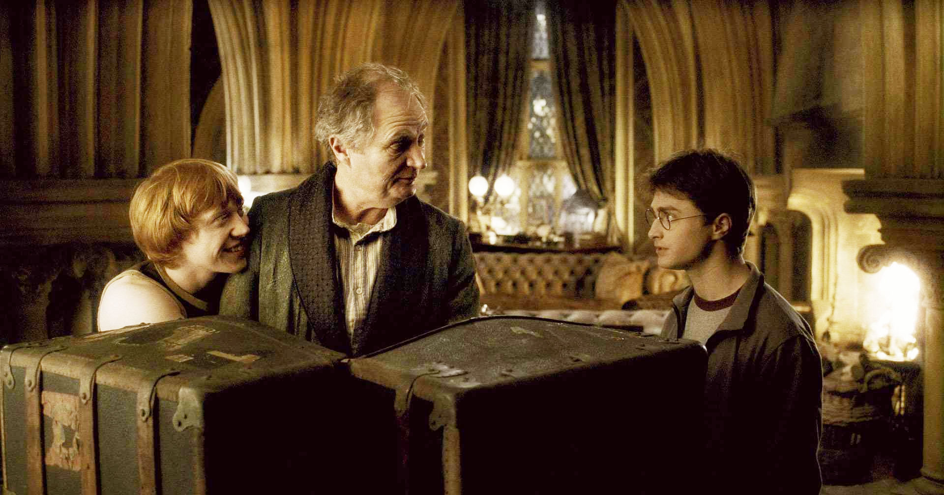 Rupert Grint, Jim Broadbent and Daniel Radcliffe in Warner Bros' Harry Potter and the Half-Blood Prince (2009)