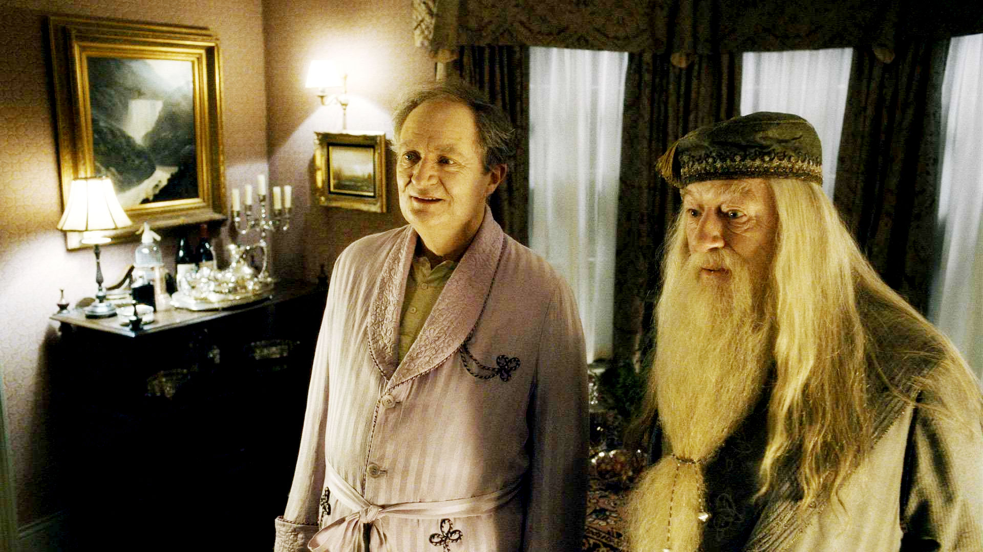 Jim Broadbent stars as Horace Slughorn and Michael Gambon stars as Albus Dumbledore in Warner Bros Pictures' Harry Potter and the Half-Blood Prince (2009)