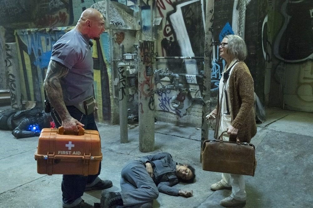 Dave Bautista and Jodie Foster (The Nurse) in Lionsgate Films' Hotel Artemis (2018)