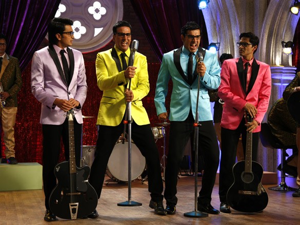 Shreyas Talpade, Akshay Kumar, John Abraham and Ritesh Deshmukh in Eros Entertainment's Housefull 2 (2012)