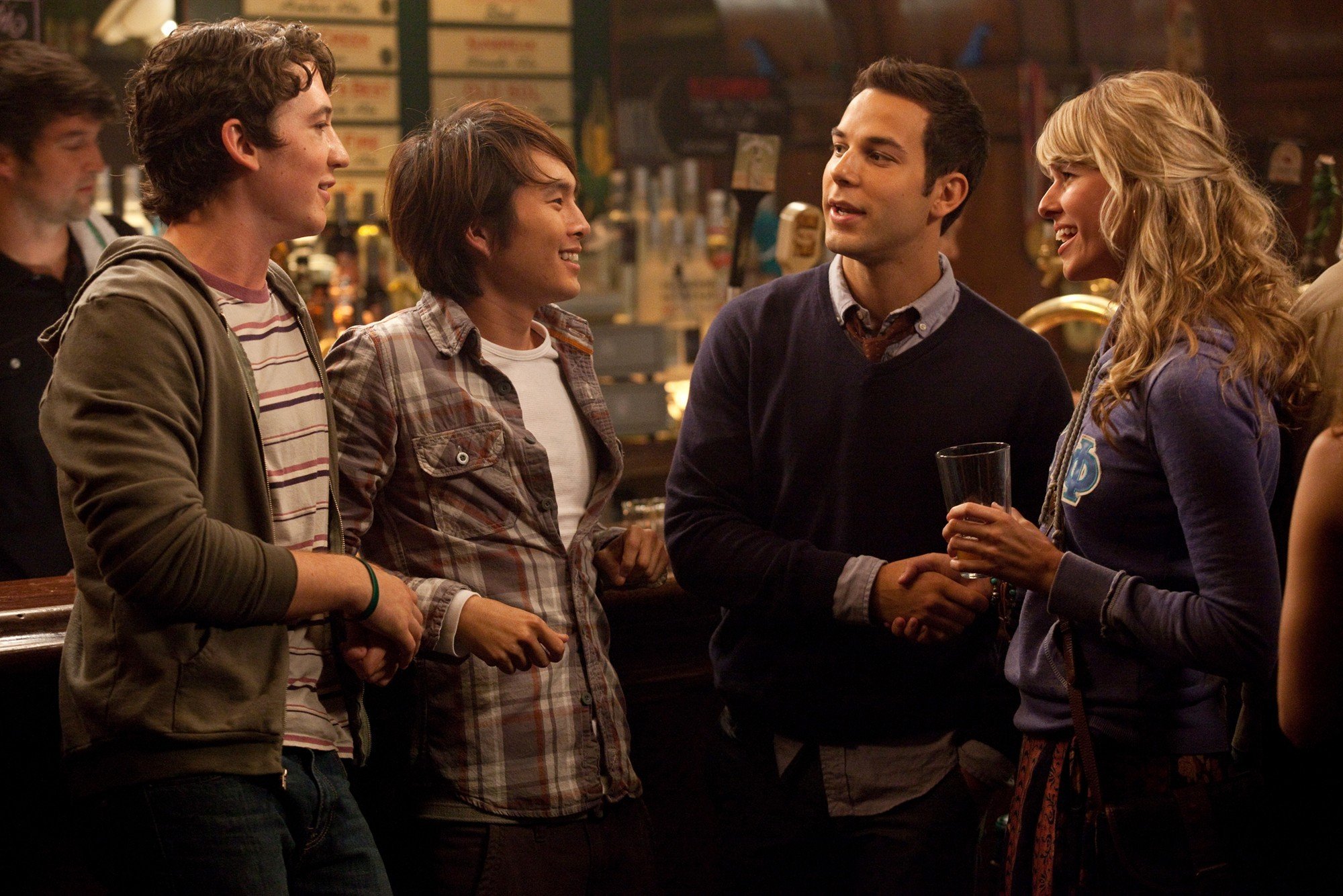 Miles Teller, Justin Chon, Skylar Astin and Sarah Wright in Relativity Media's 21 and Over (2013)