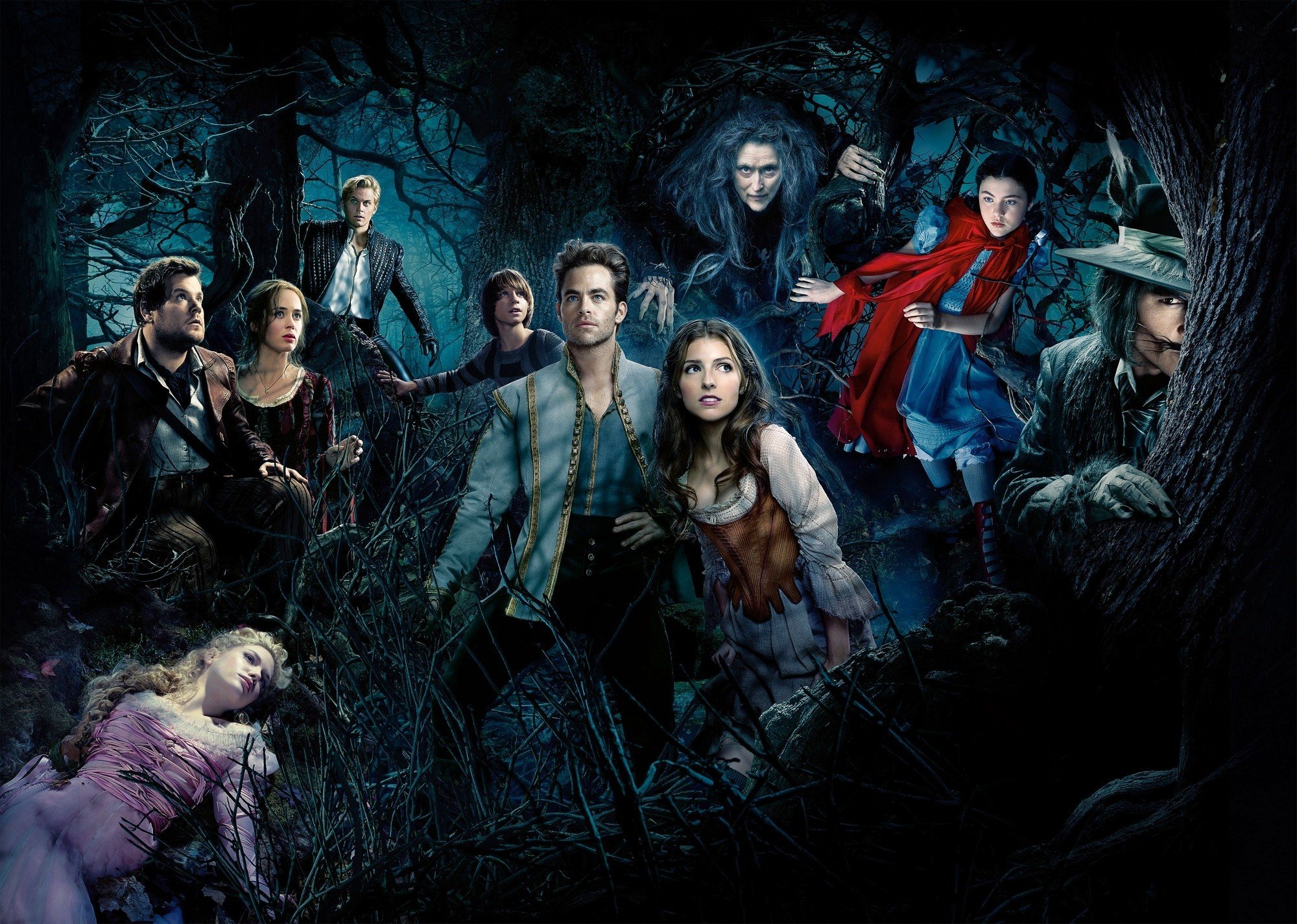 Mackenzie Mauzy, James Corden, Emily Blunt, Billy Magnussen, Daniel Huttlestone, Chris Pine, Anna Kendrick, Meryl Streep, Lilla Crawford and Johnny Depp in Walt Disney Pictures' Into the Woods (2014)