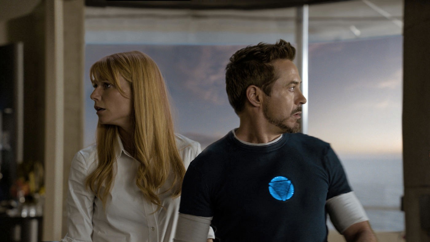 Gwyneth Paltrow stars as Pepper Potts and Robert Downey Jr. stars as Tony Stark/Iron Man in Walt Disney Pictures' Iron Man 3 (2013)