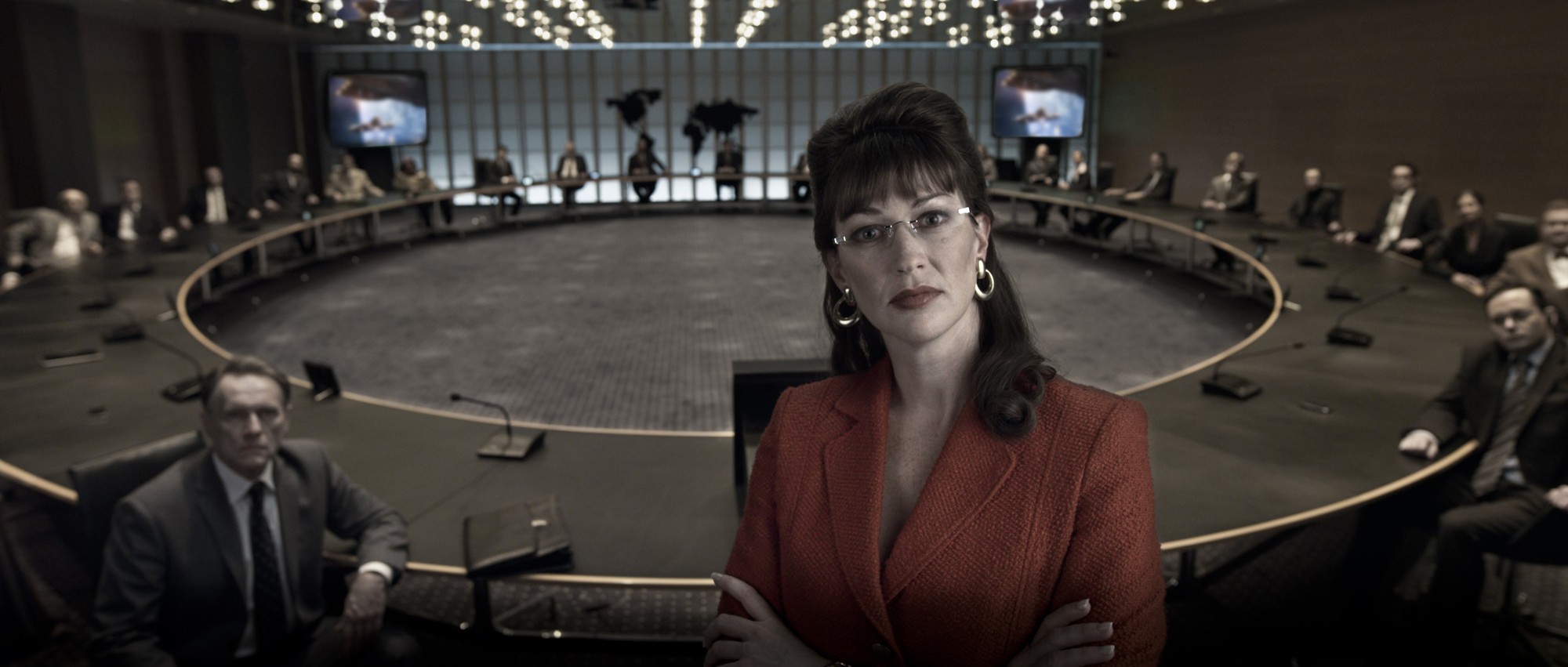 Michael Cullen stars as Secretary of Defence and Stephanie Paul stars as President of the United States in Entertainment One's Iron Sky (2012)
