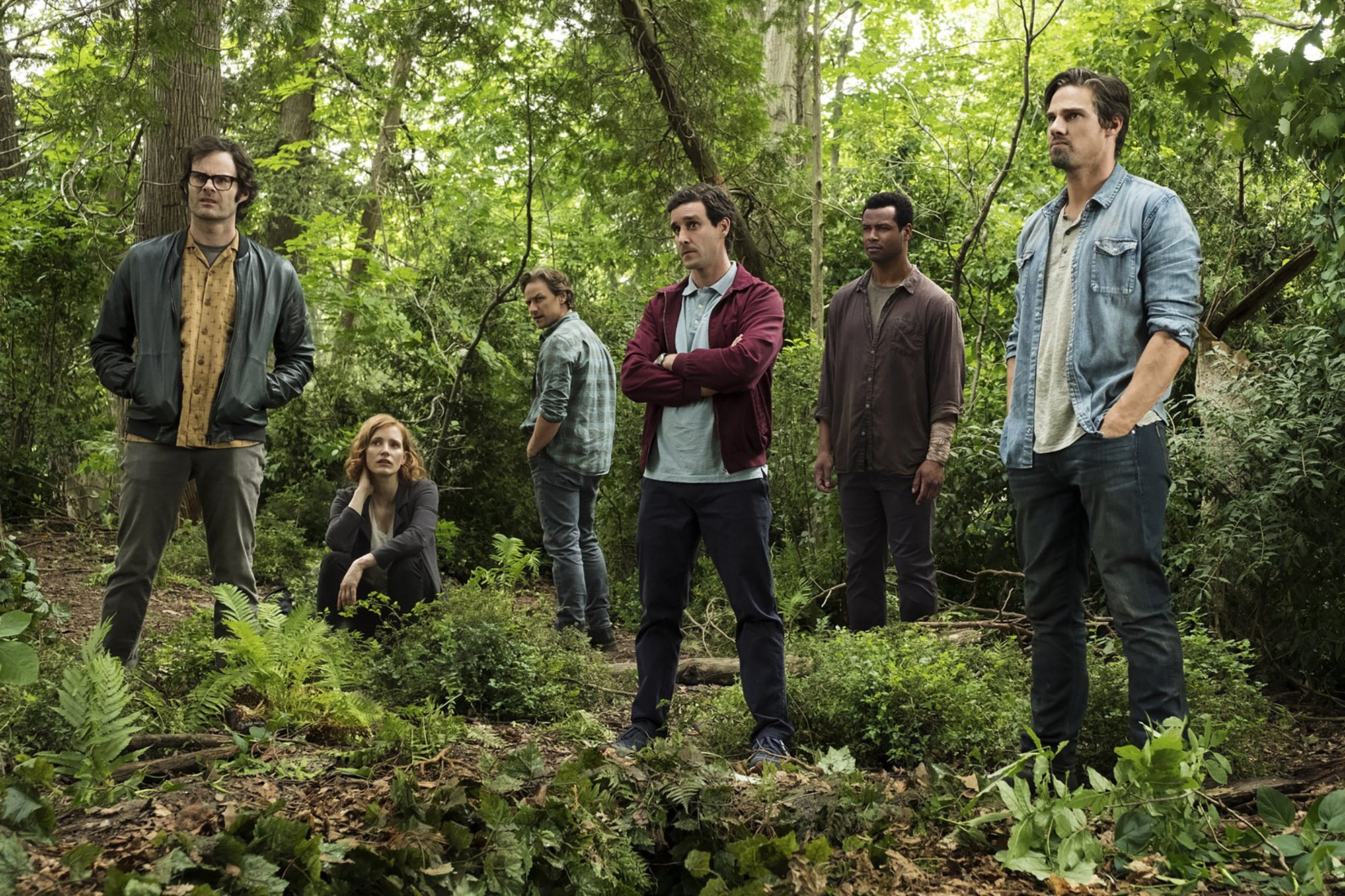 Bill Hader, Jessica Chastain, James McAvoy, James Ransone, Isaiah Mustafa and Jay Ryan in Warner Bros. Pictures' It Chapter Two (2019)