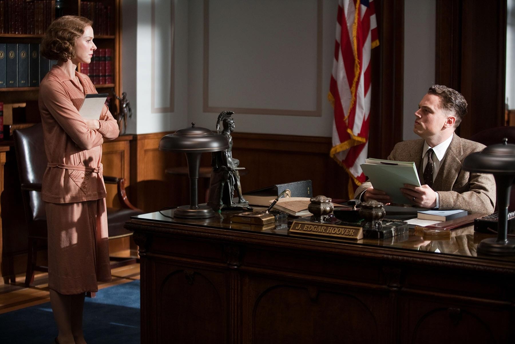 Naomi Watts stars as Helen Gandy and Leonardo DiCaprio stars as J. Edgar Hoover in Warner Bros. Pictures' J. Edgar (2011)