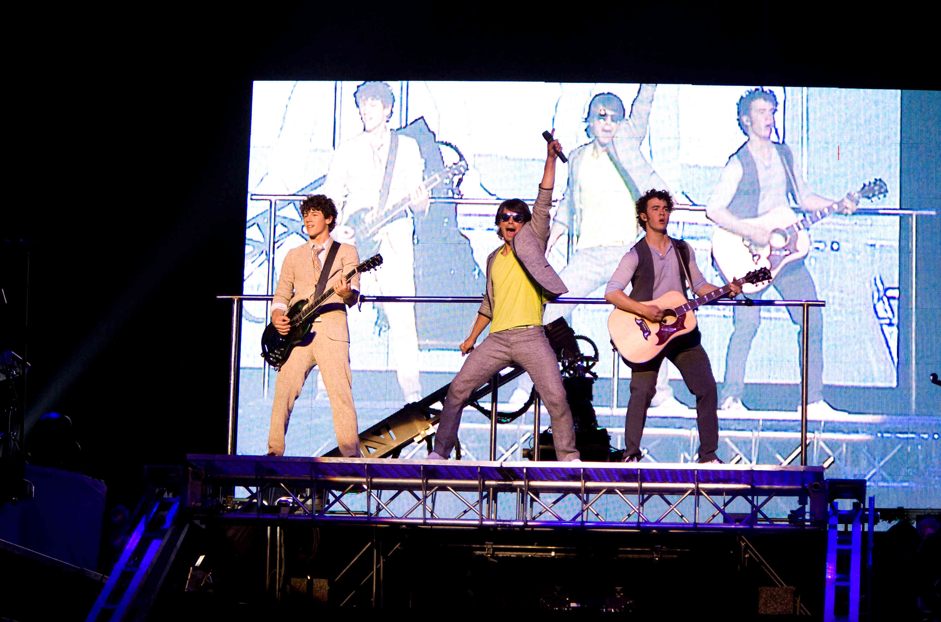 Nick Jonas, Joe Jonas and Kevin Jonas in Walt Disney Pictures' Jonas Brothers: The 3D Concert Experience (2009). Photo credit by Frank Masi.