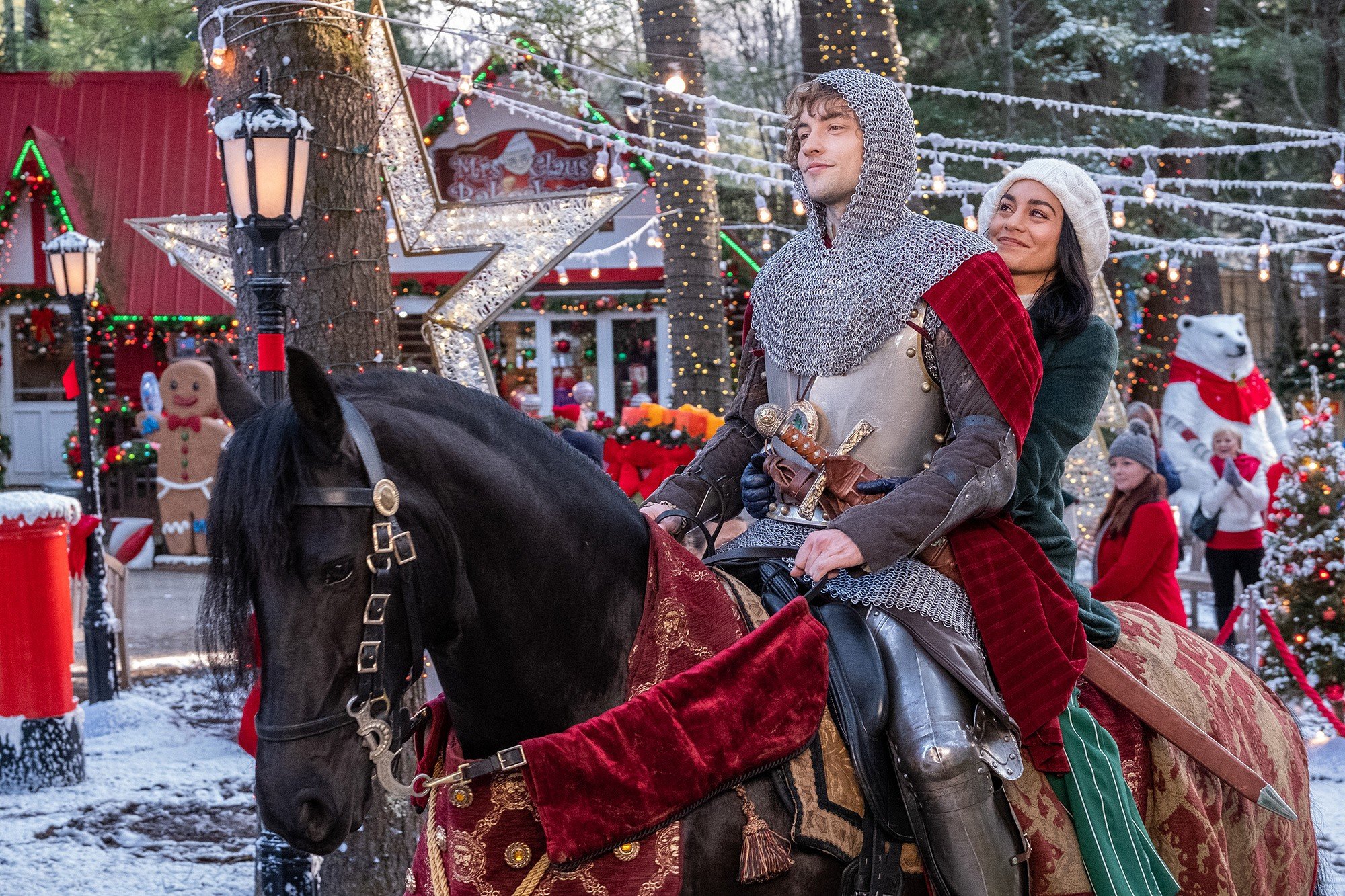 Josh Whitehouse (Sir Cole) and Vanessa Hudgens in Netflix's The Knight Before Christmas (2019)