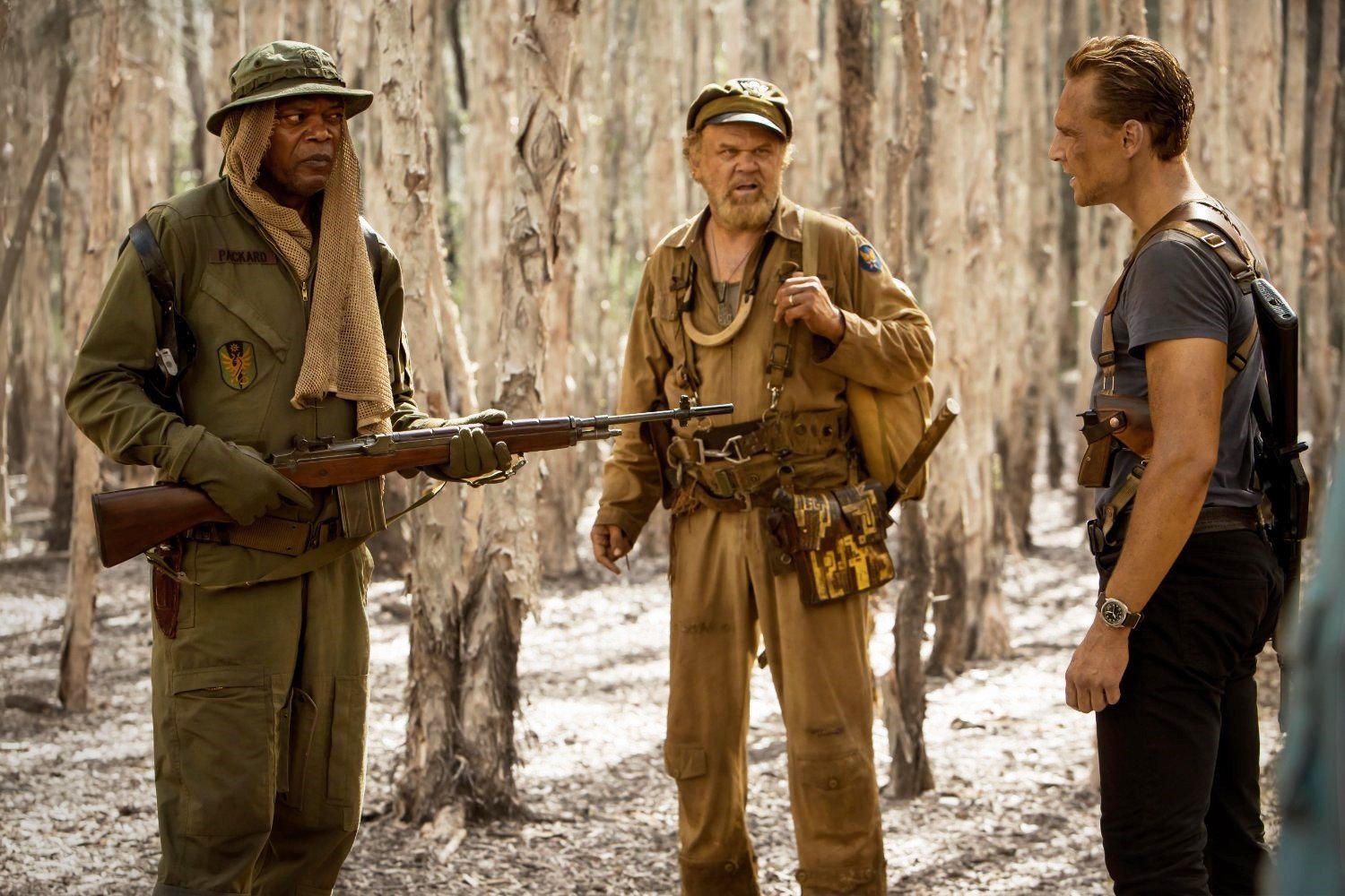 Samuel L. Jackson, John C. Reilly and Tom Hiddleston in Warner Bros. Pictures' Kong: Skull Island (2017)