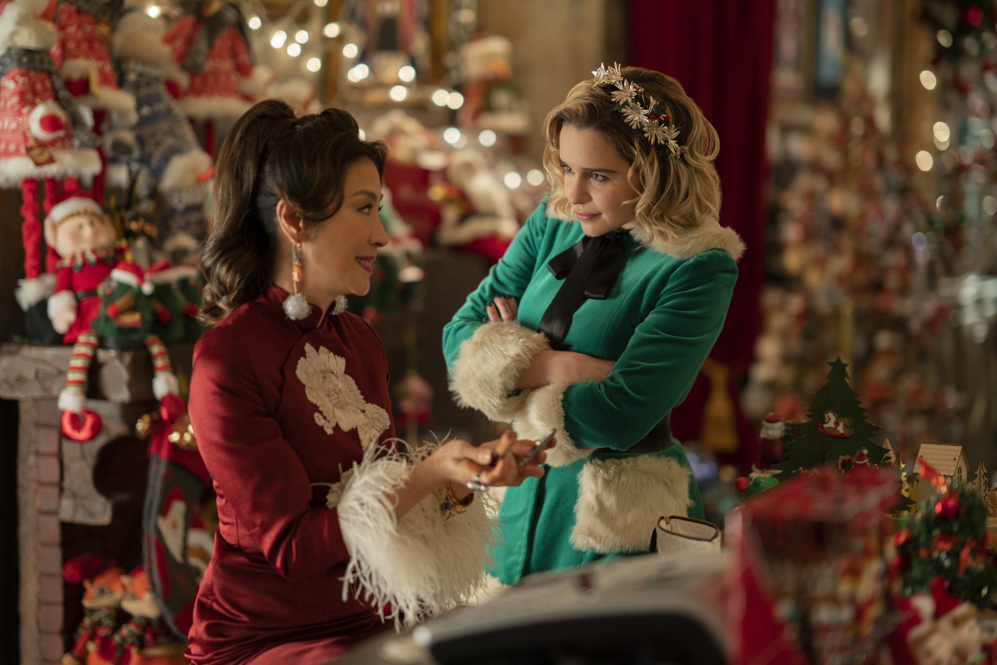 Michelle Yeoh stars as Santa and Emilia Clarke stars as Kate in Universal Pictures' Last Christmas (2019)
