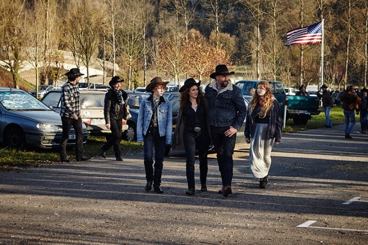 Francois Damiens, Agathe Dronne and Antonia Campbell-Hughes in Cohen Media Group's Les Cowboys (2016)