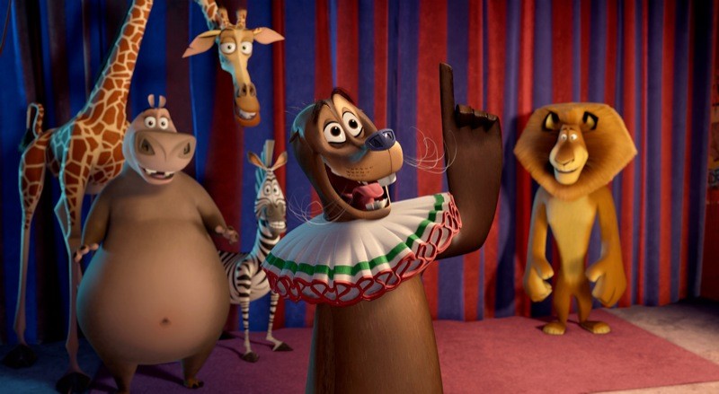Gloria the Hippo, Melman the Giraffe, Marty the Zebra, Stefano the Sea Lion and Alex the Lion of DreamWorks Animation's Madagascar 3: Europe's Most Wanted (2012)