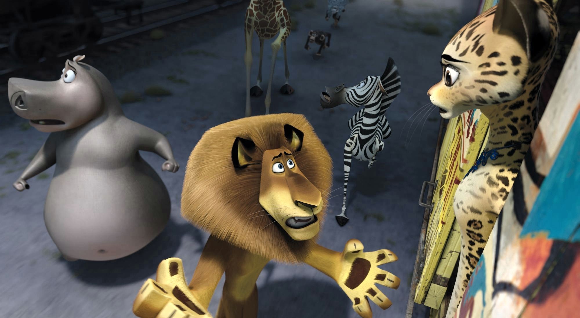 Gloria the Hippo, Alex the Lion, Marty the Zebra and Gia the Jaguar of DreamWorks Animation's Madagascar 3: Europe's Most Wanted (2012)