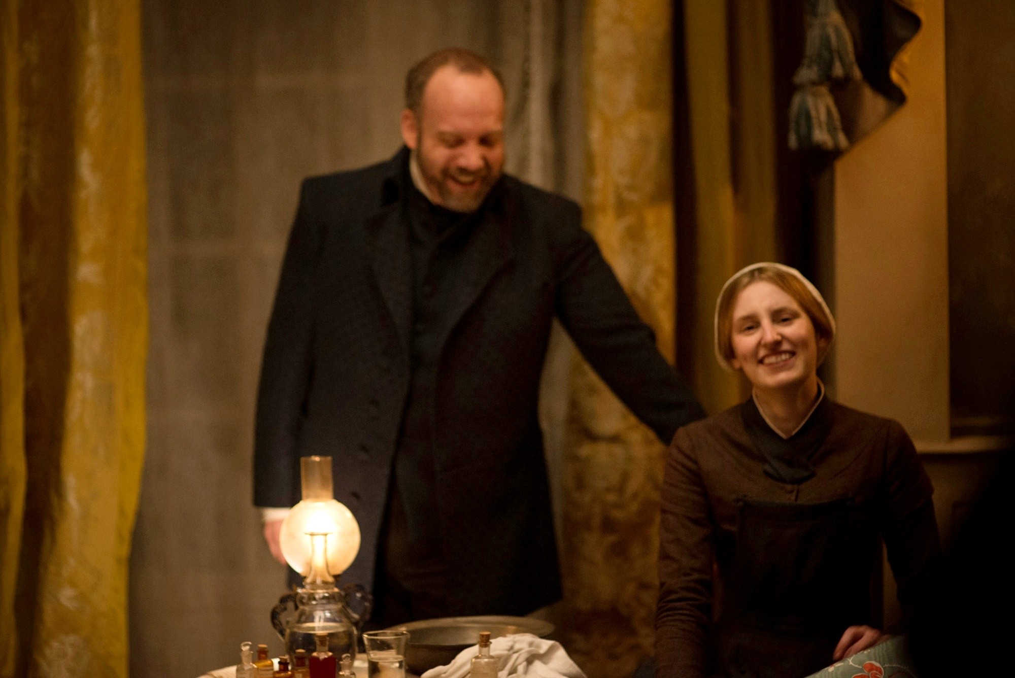 Paul Giamatti stars as Monsieur Homais and Laura Carmichael stars as Henriette in Alchemy's Madame Bovary (2015)