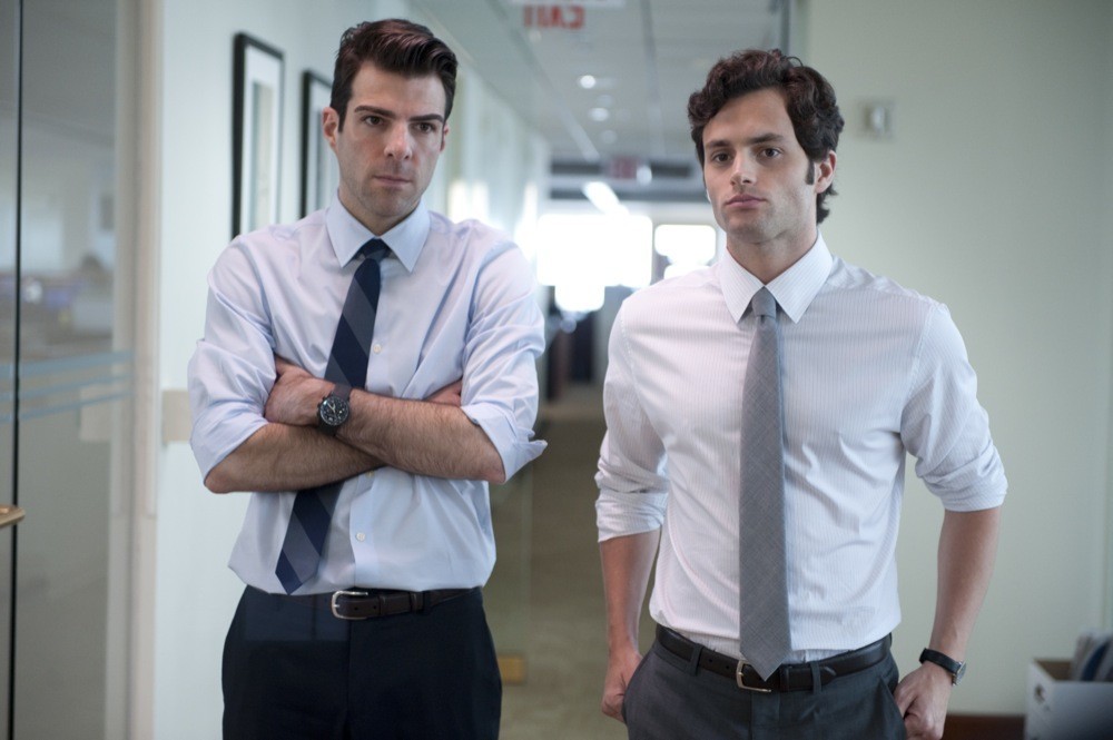 Zachary Quinto stars as Peter Sullivan and Penn Badgley stars as Seth Bregman in Roadside Attractions' Margin Call (2011)