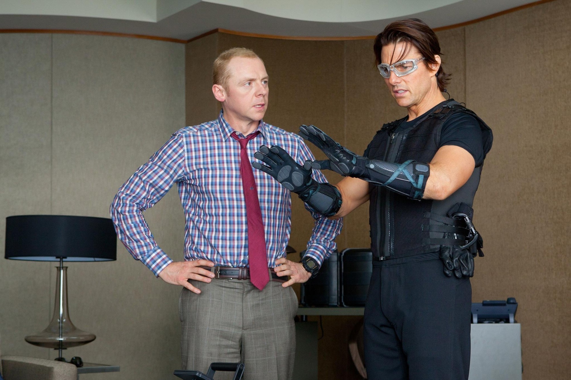 Simon Pegg stars as Benji Dunn and Tom Cruise stars as Ethan Hunt in Paramount Pictures' Mission: Impossible Ghost Protocol (2011)