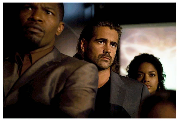 Jamie Foxx as Det. Ricardo Tubbs, Colin Farrell as Det. Sonny Crockett and Naomie Harris as Trudy Joplin in Universal Pictures' Miami Vice (2006)