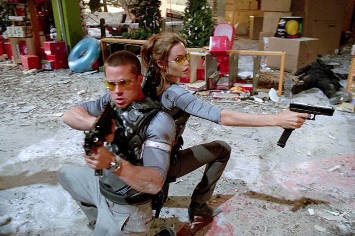 Brad Pitt and Angelina Jolie as Mr and Mrs Smith