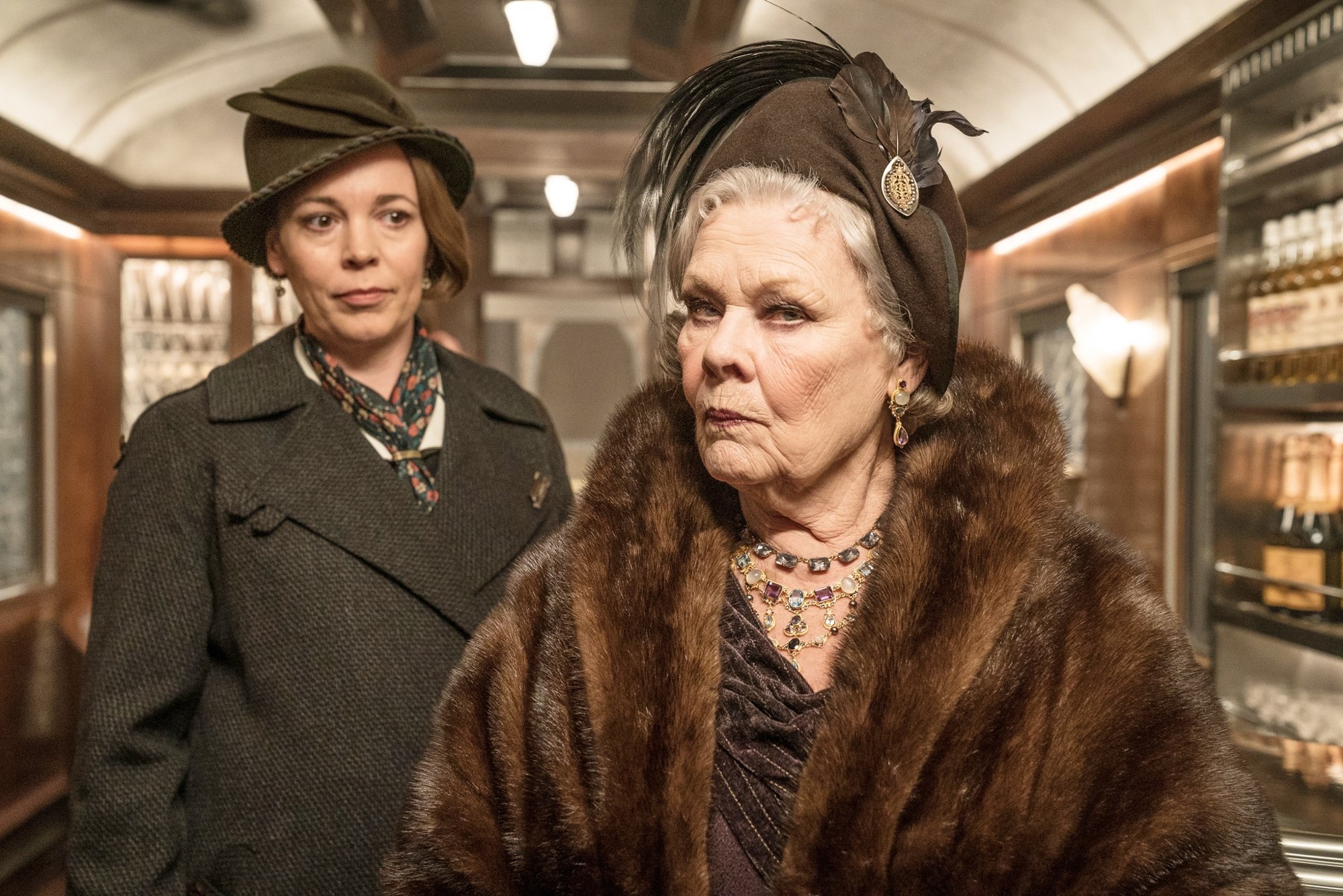Olivia Colman stars as Hildegarde Schmidt and Judi Dench stars as Princess Dragomiroff in 20th Century Fox's Murder on the Orient Express (2017)