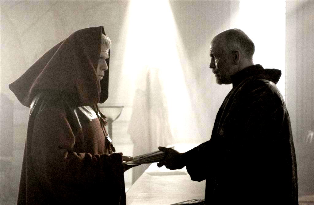 Roger Ashton-Griffiths stars as Science Monk and John Malkovich stars as Constantine in Paradox Entertainment's Mutant Chronicles (2009)