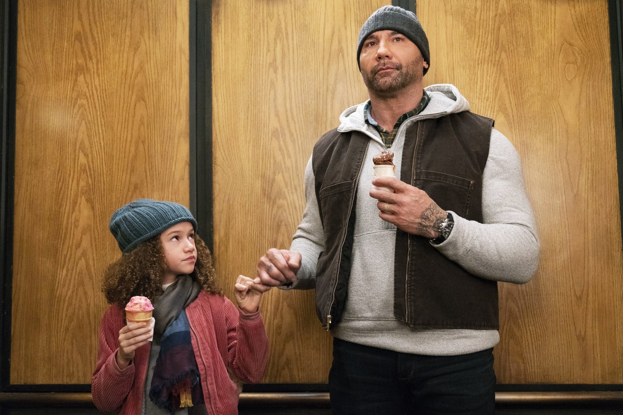 Chloe Coleman (Sophie) and Dave Bautista in Amazon Studios's My Spy (2020)